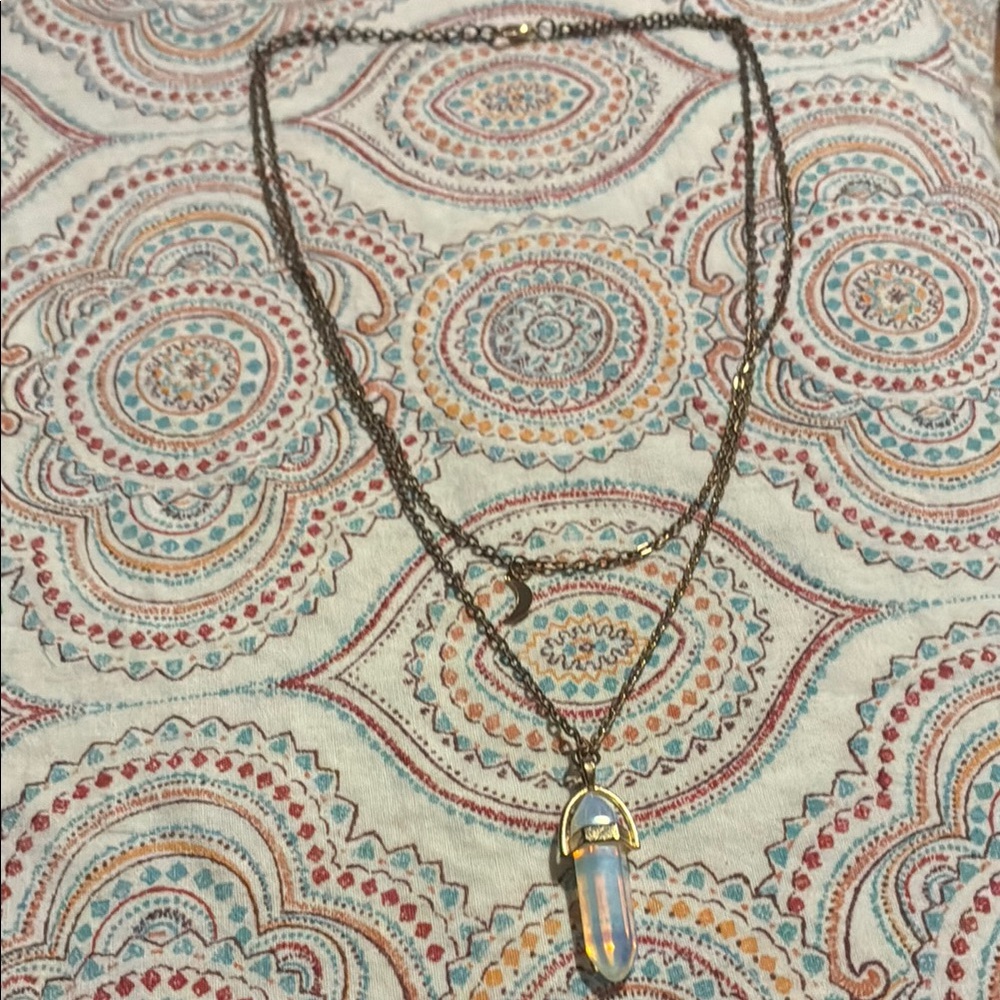 Chic Gold Moonstone & Moon Pendant Necklace